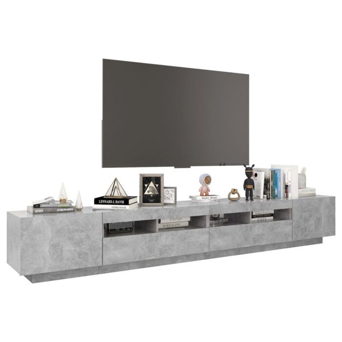 Meuble TV avec lumières LED Gris béton 260x35x40 cm – Image 4