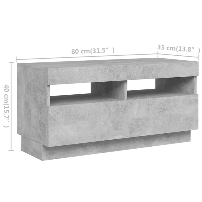 Meuble TV avec lumières LED Gris béton 260x35x40 cm – Image 7