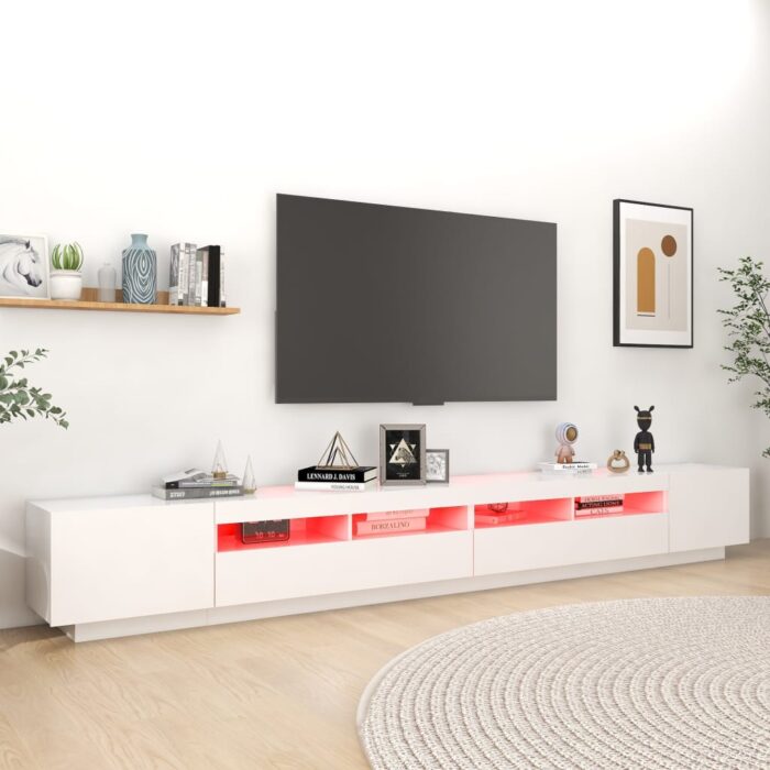 Meuble TV avec lumières LED Blanc 300x35x40 cm – Image 2