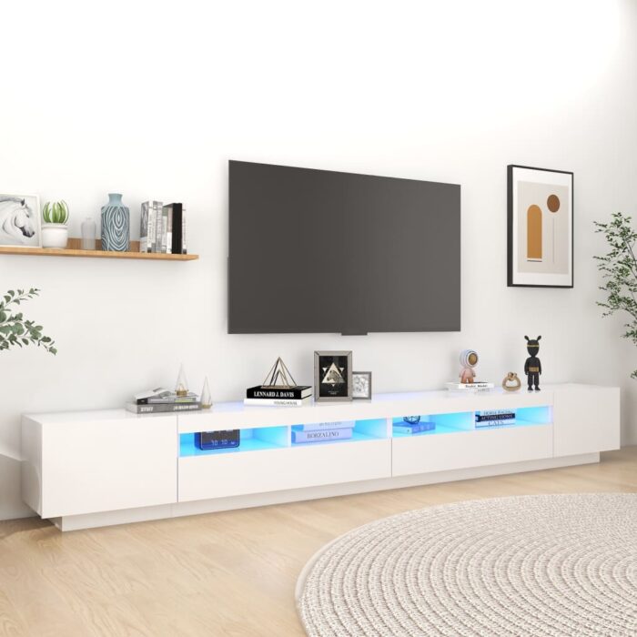 Meuble TV avec lumières LED Blanc 300x35x40 cm – Image 1