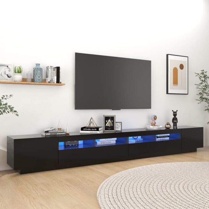 Meuble TV avec lumières LED Noir 300x35x40 cm – Image 1