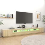 Meuble TV avec lumières LED Chêne sonoma 300x35x40 cm – Image 3