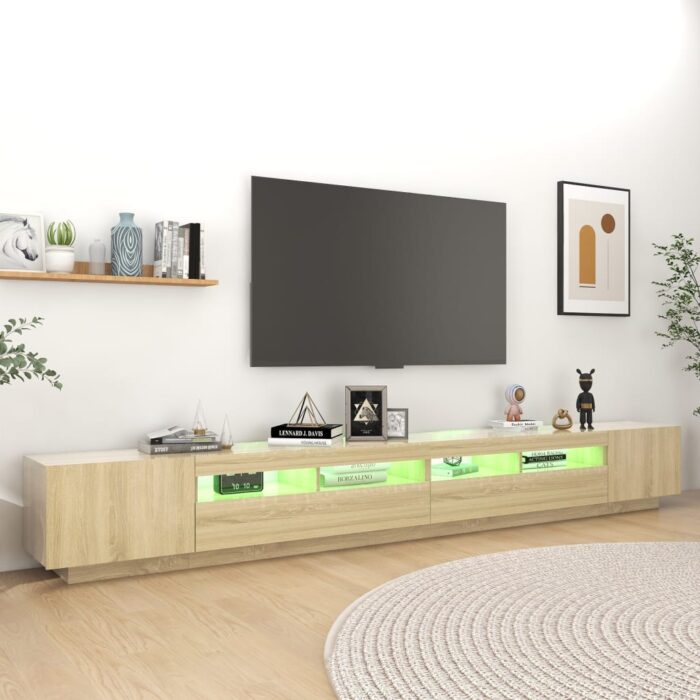 Meuble TV avec lumières LED Chêne sonoma 300x35x40 cm – Image 3