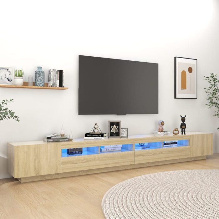 Meuble TV avec lumières LED Chêne sonoma 300x35x40 cm – Image 1