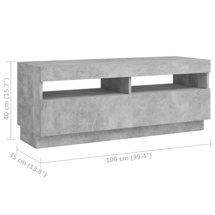 Meuble TV avec lumières LED Gris béton 300x35x40 cm – Image 10
