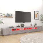 Meuble TV avec lumières LED Gris béton 300x35x40 cm – Image 2