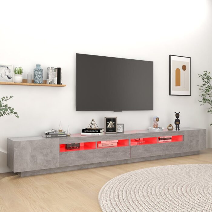 Meuble TV avec lumières LED Gris béton 300x35x40 cm – Image 2