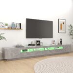 Meuble TV avec lumières LED Gris béton 300x35x40 cm – Image 3