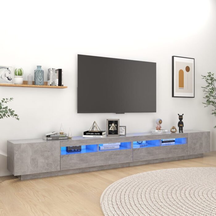 Meuble TV avec lumières LED Gris béton 300x35x40 cm – Image 1