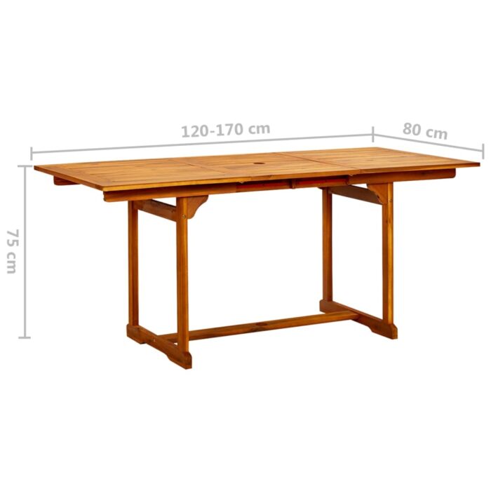 Table à dîner de jardin (120-170)x80x75 cm Bois d'acacia massif – Image 7