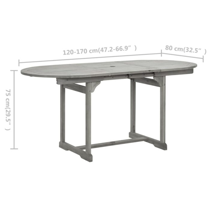 Table à dîner de jardin (120-170)x80x75 cm Bois d'acacia massif – Image 8