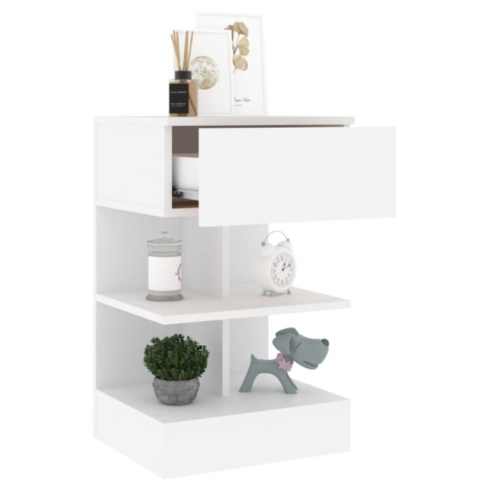 Table de chevet Blanc 40x35x65 cm Bois d’ingénierie – Image 2