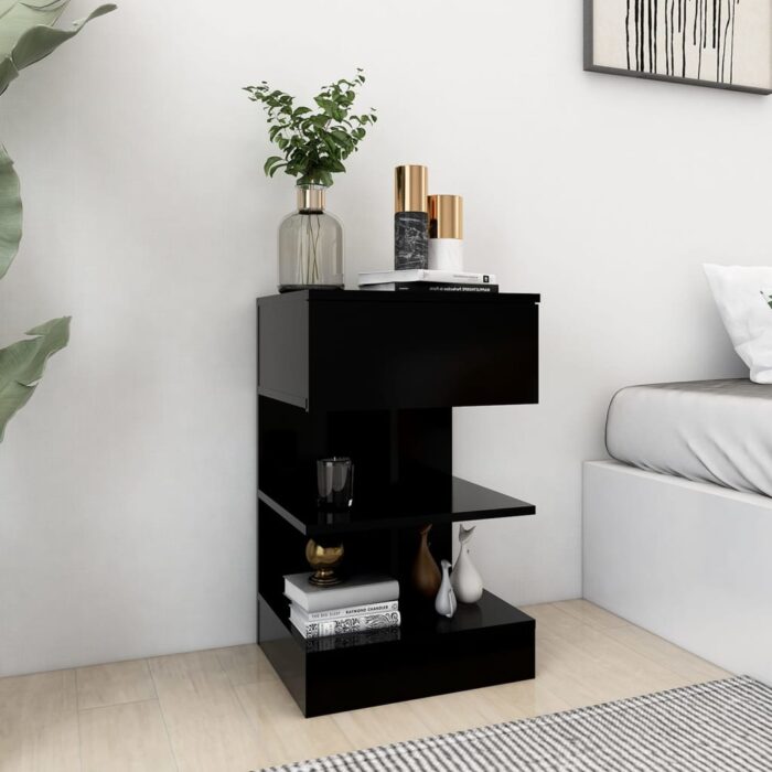 Table de chevet Noir 40x35x65 cm Bois d’ingénierie – Image 1