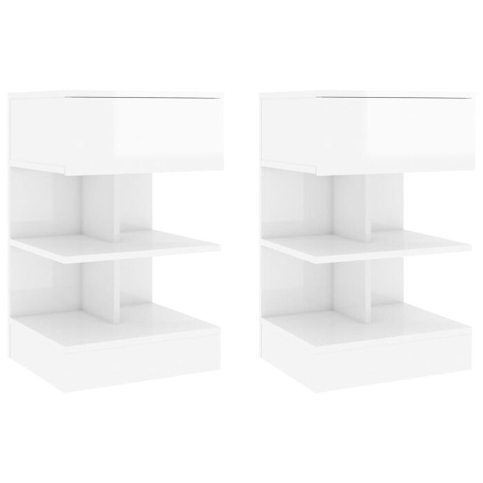 Tables de chevet 2 pcs Blanc brillant 40x35x65 cm – Image 1