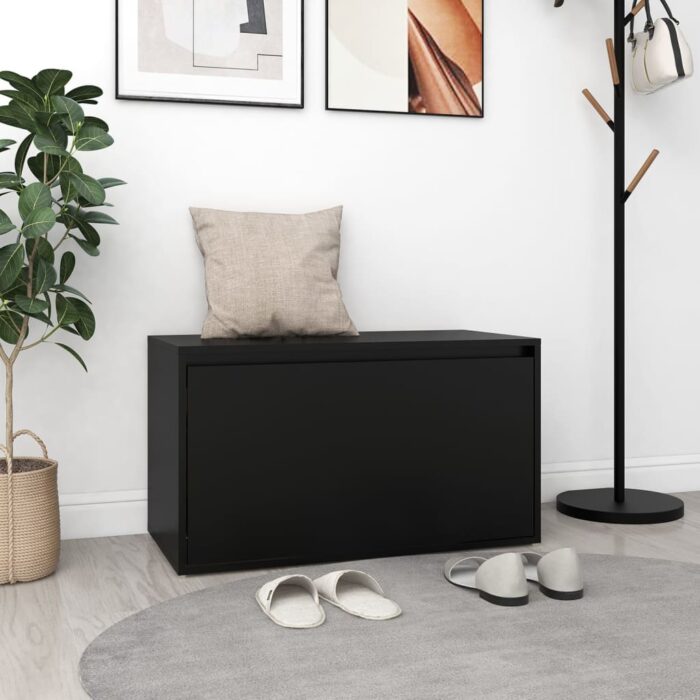 Banc d'entrée 80x40x45 cm Noir Bois d'ingénierie – Image 1
