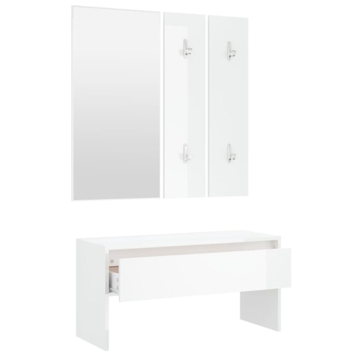 Ensemble de meubles de couloir Blanc brillant Bois d'ingénierie – Image 4