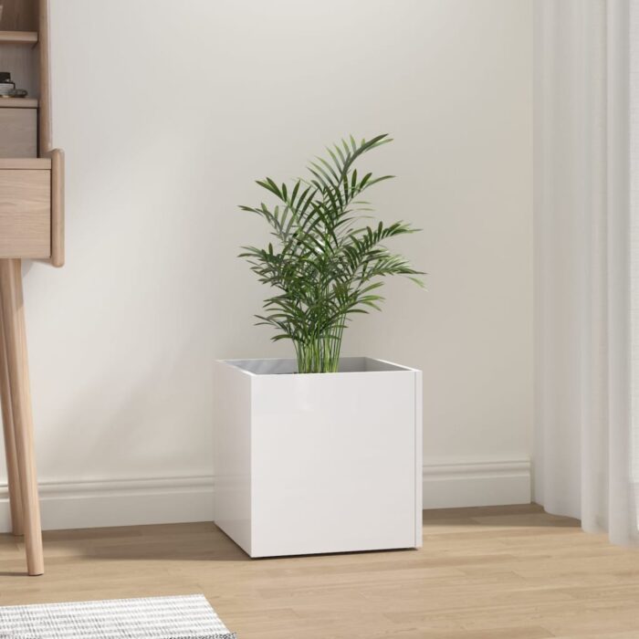 Jardinière Blanc brillant 40x40x40 cm Bois d'ingénierie – Image 1