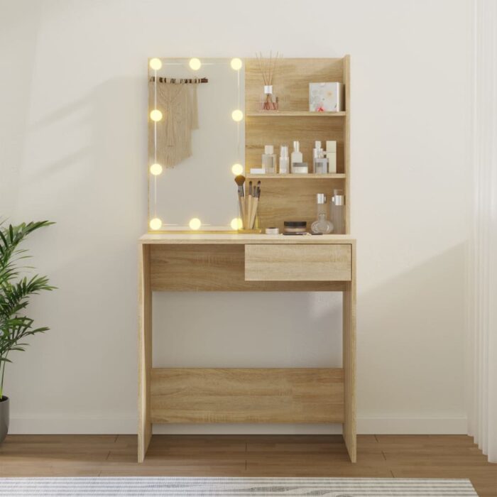 Coiffeuse avec LED chêne sonoma 74,5x40x141cm bois d'ingénierie – Image 10