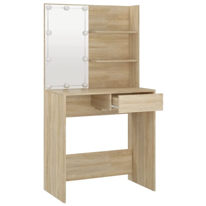 Coiffeuse avec LED chêne sonoma 74,5x40x141cm bois d'ingénierie – Image 11
