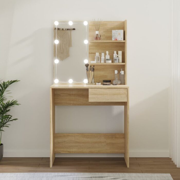 Coiffeuse avec LED chêne sonoma 74,5x40x141cm bois d'ingénierie – Image 1