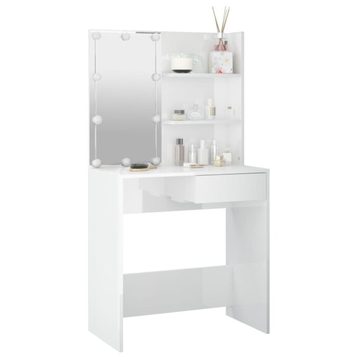 Coiffeuse avec LED Blanc brillant 74,5x40x141 cm – Image 10