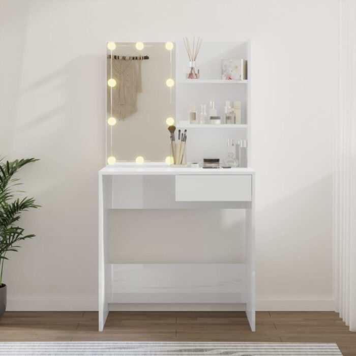 Coiffeuse avec LED Blanc brillant 74,5x40x141 cm – Image 11