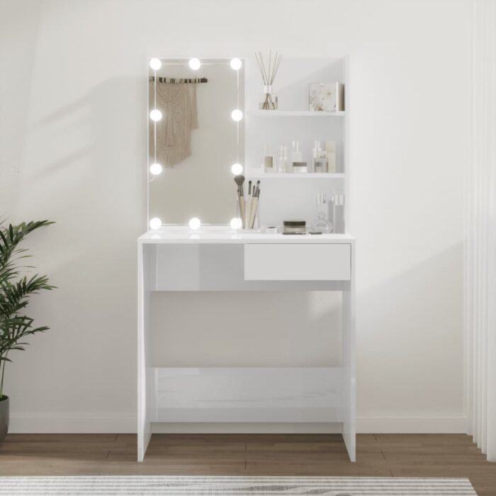 Coiffeuse avec LED Blanc brillant 74,5x40x141 cm – Image 1