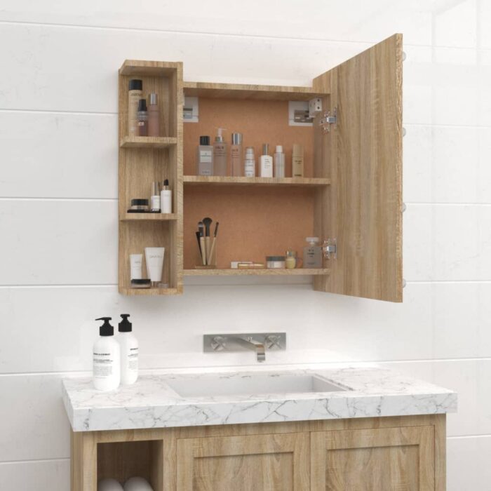 Armoire à miroir avec LED Chêne sonoma 70x16,5x60 cm – Image 3