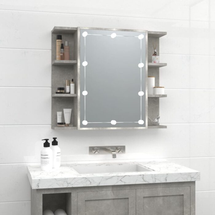 Armoire à miroir avec LED Gris béton 70x16,5x60 cm – Image 1