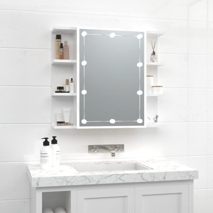 Armoire à miroir avec LED Blanc brillant 70x16,5x60 cm – Image 1