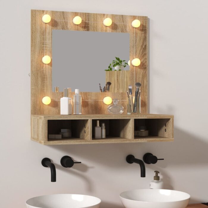 Armoire de miroir avec LED Chêne sonoma 60x31,5x62 cm – Image 1