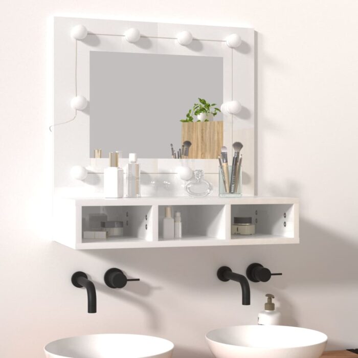 Armoire à miroir avec LED Blanc brillant 60x31,5x62 cm – Image 10