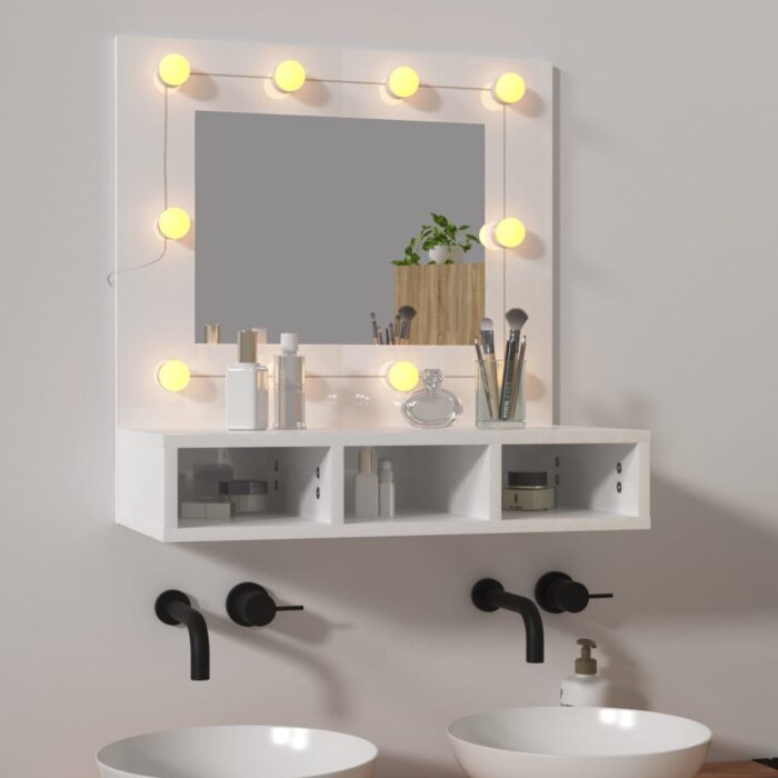 Armoire à miroir avec LED Blanc brillant 60x31,5x62 cm – Image 1
