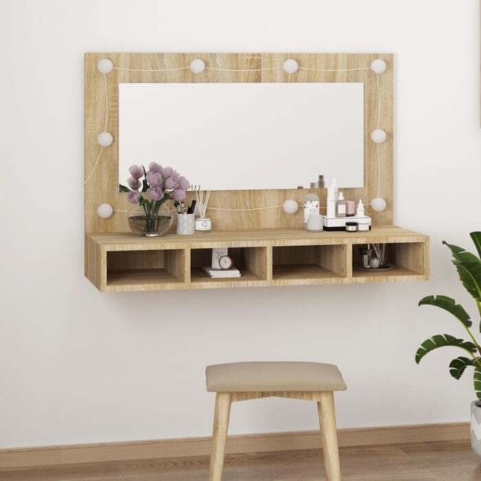 Armoire à miroir avec LED Chêne sonoma 90x31,5x62 cm – Image 10