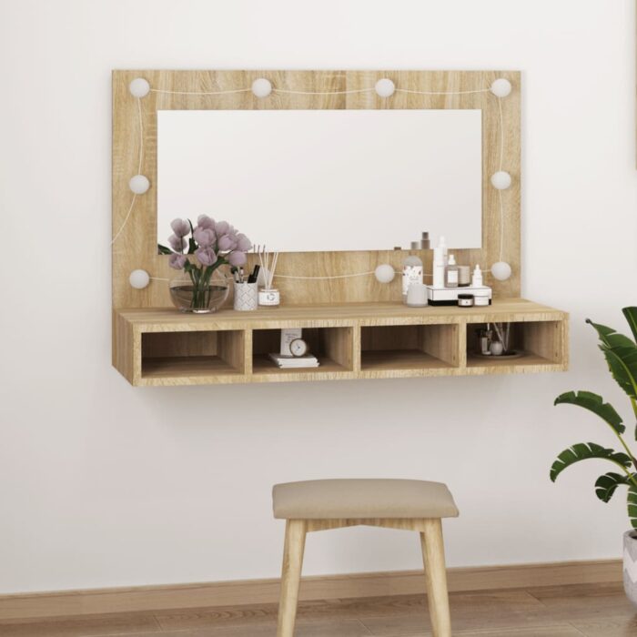 Armoire à miroir avec LED Chêne sonoma 90x31,5x62 cm – Image 11