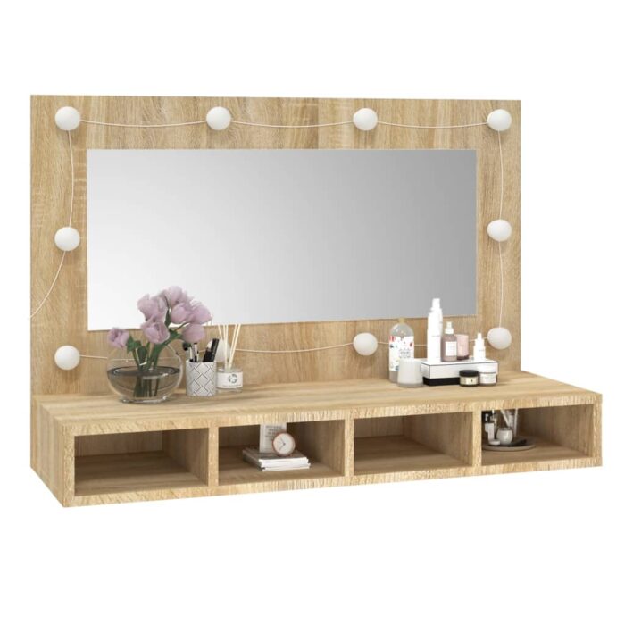 Armoire à miroir avec LED Chêne sonoma 90x31,5x62 cm – Image 8