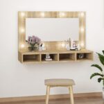 Armoire à miroir avec LED Chêne sonoma 90x31,5x62 cm – Image 9