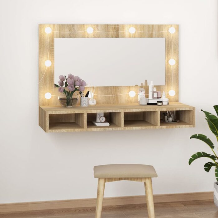 Armoire à miroir avec LED Chêne sonoma 90x31,5x62 cm – Image 1