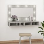 Armoire à miroir avec LED Gris béton 90x31,5x62 cm – Image 10
