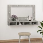 Armoire à miroir avec LED Gris béton 90x31,5x62 cm – Image 11