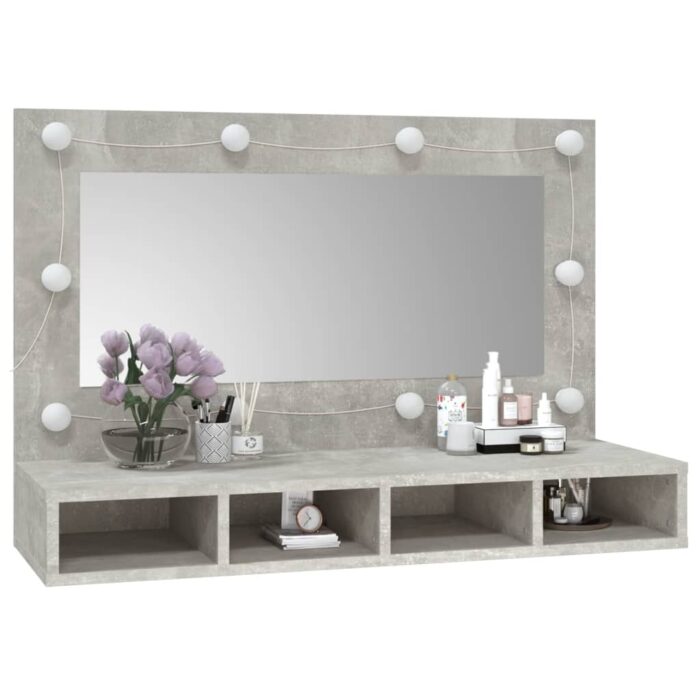 Armoire à miroir avec LED Gris béton 90x31,5x62 cm – Image 9
