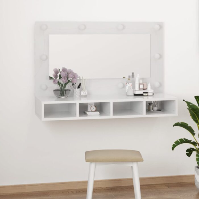 Armoire à miroir avec LED Blanc brillant 90x31,5x62 cm – Image 10