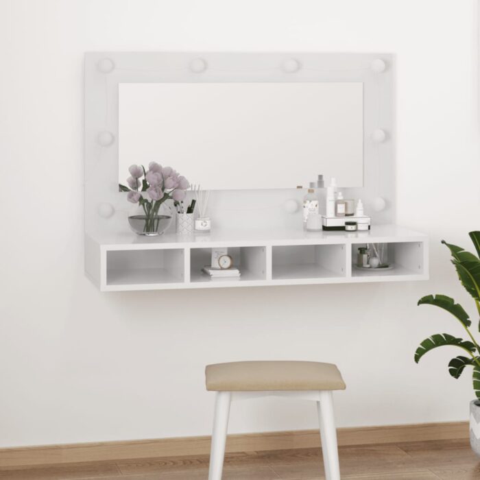 Armoire à miroir avec LED Blanc brillant 90x31,5x62 cm – Image 11