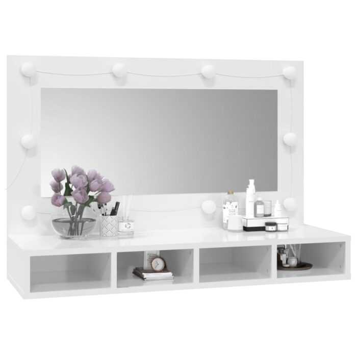 Armoire à miroir avec LED Blanc brillant 90x31,5x62 cm – Image 8
