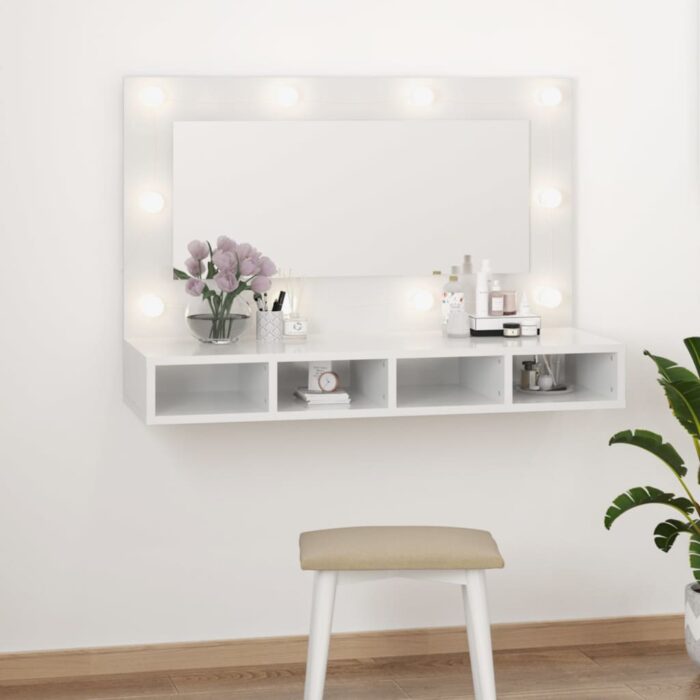Armoire à miroir avec LED Blanc brillant 90x31,5x62 cm – Image 1