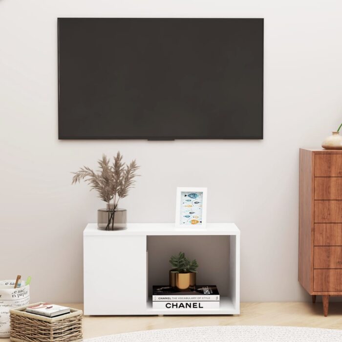 Meuble TV Blanc 60x24x32 cm Bois d'ingénierie – Image 1