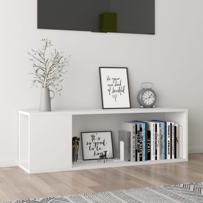 Meuble TV Blanc 100x24x32 cm Bois d'ingénierie – Image 1
