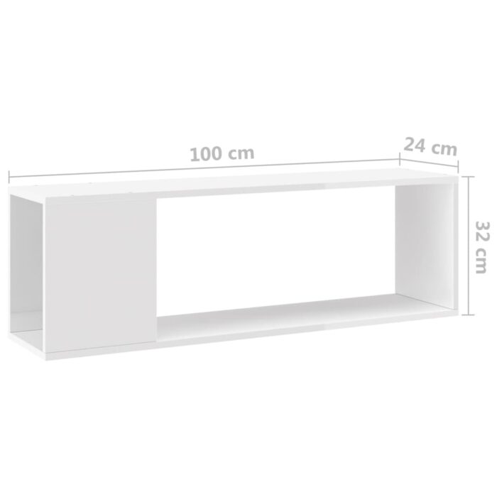 Meuble TV Blanc brillant 100x24x32 cm Bois d'ingénierie – Image 5