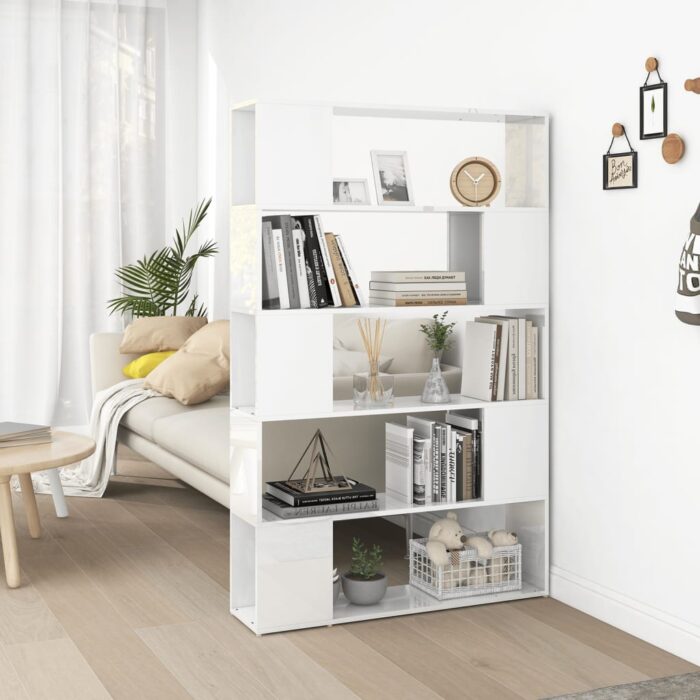 Bibliothèque séparateur de pièce blanc brillant bois ingénierie – Image 1