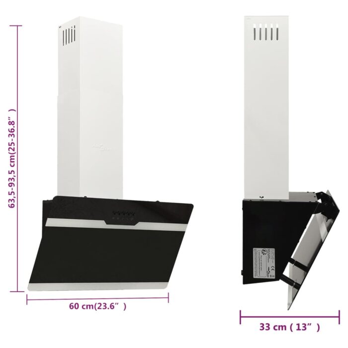 Hotte murale 60 cm Acier et verre trempé Noir – Image 8
